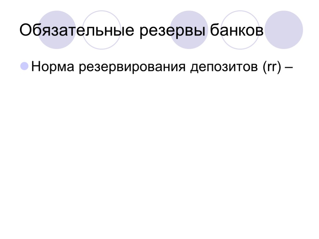 Обязательные резервы банков Норма резервирования депозитов (rr) –